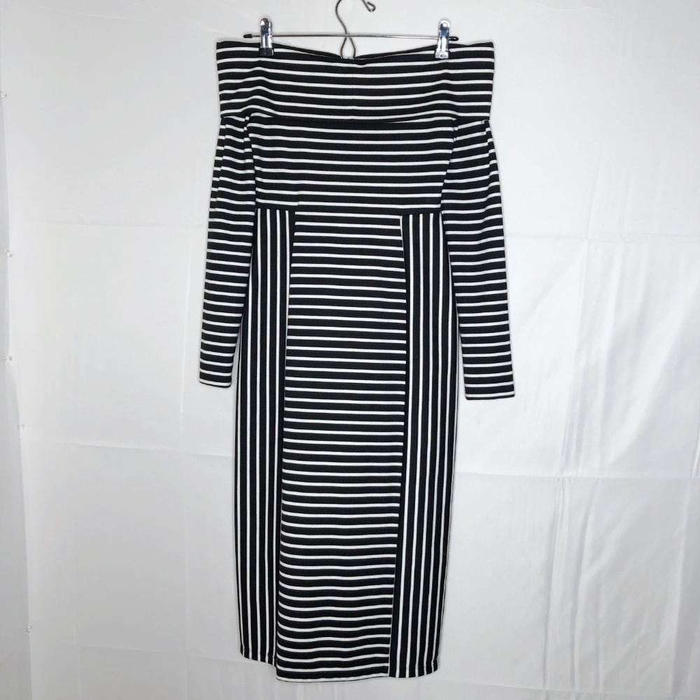 Derek Lam Striped Off-the-Shoulder Midi Dress - Picture 5 of 7